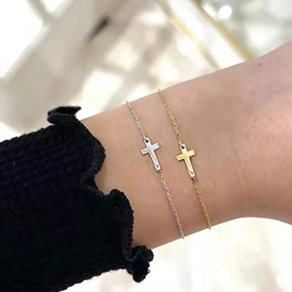 NEW 18k White gold plated chain cross Christian bracelet charm jewelry B21 - Picture 2 of 3